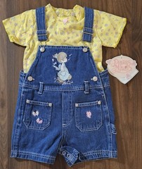 Vintage Y2K Baby Girl 18 Months Precious Moments Denim Jean Overalls Embroidered