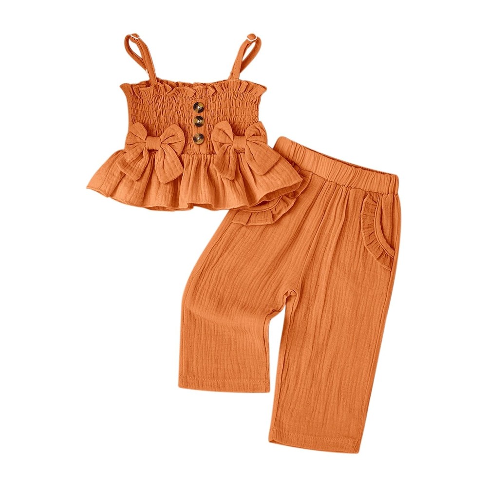 9-12 Months Girl Clothes Baby Summer Toddler Outfits Cute Bow Button Ruffle C…