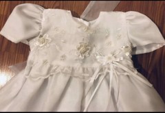 Designer Infant Baptism Christening Dress Gown Sequin Pearl Floral Lace Ribbon