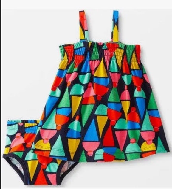 Hanna Andersson Ice Cream Cone Smocked Dress With Matching Bloomers 12-18