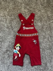 Disney Pinocchio Red Sleeveless V-Neck Overall One-Piece Romper, Snap size 6 mos