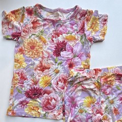 Posh Peanut Girls 2T 2pc Bamboo Floral Short Sleeve Shorts Pajama Set