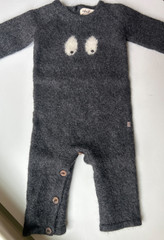 Oeuf Baby Alpaca Knit Romper Peeking Eyes Gray Size 6 12M (25008B)