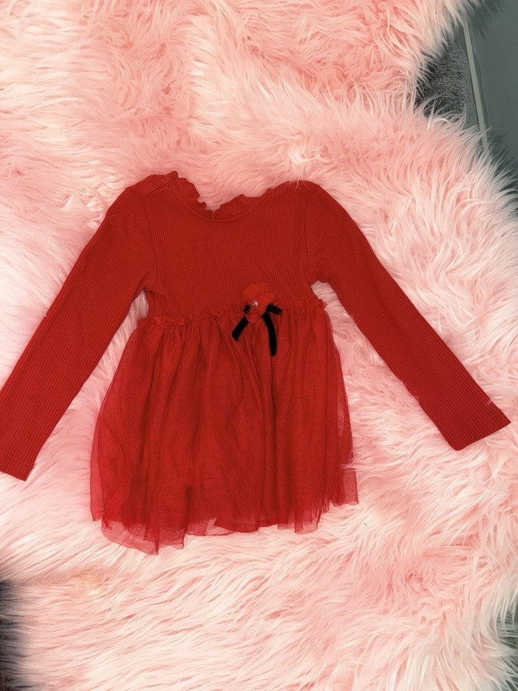 Old Navy Girls Red Solid Long Sleeve Shirt Dress Long Length 2T