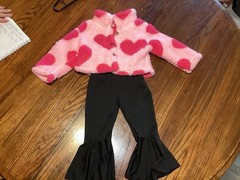 Girls Heart Set Fuzzy Heart Jacket And Flared One Piece Jumpsuit Size 2-3y