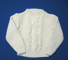 New Hand Made Child’s Ivory Cable Knit Sweater – Size 3T Small