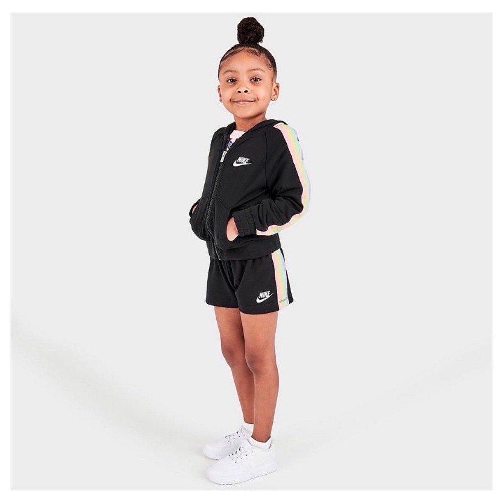 Nike Girls Rainbow Tape Jacket and Shorts Set Outfit Black 2T 3T 4T NEW