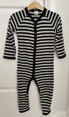 Bonds Jumpsuit Black and Grey Striped Footless Button Up Cotton/Elastane Size 2