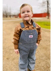 Round House Size 12mo Kid’s Playwear Hickory Stripe Bib Overalls – MADE IN USA
