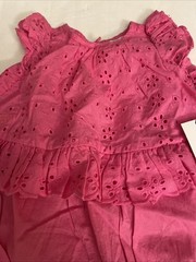 NWT Ralph Lauren Baby Girls Pink Eyelet Ruffle Open Back Romper Size 3M