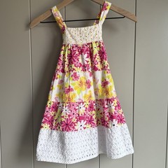 Penelope Mack Girls Cotton Dot Embroidery Eyelet Lace A-line Tank Dress Size-5