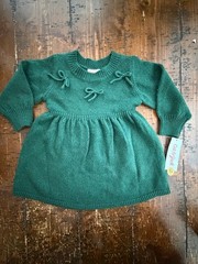 Cat & Jack Green Knit Bow Sweater Dress 12M