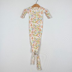 Emerson and Friends Infant One Size Knotted Gown White Floral Mushroom Bamboo