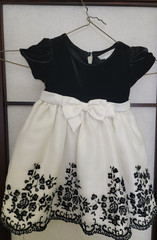 George Fit & Flare Velvet Black White Floral Embroidered Bow Dress 6-9 Months