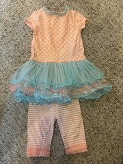Bonnie Baby 3-6 months Coral and Aqua Blue 2 piece Bunny Outfit for Spring