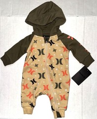 HURLEY hooded coverall tan/olive/full zipper LOGO size NEWBORN