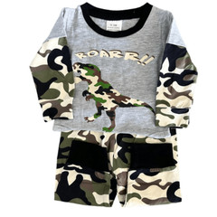 NWT Boys Camo Dino Dinosaur 2 Piece Layered Long Sleeve with Pants – Size 0-3 Mo