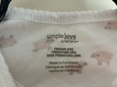 Carter’s Baby Girls Pink Sheep 100% Cotton Short Sleeve Bodysuit White Preemie