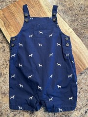 Janie and Jack 6-12M Blue Dog Print Sleeveless Button Shortall Overall