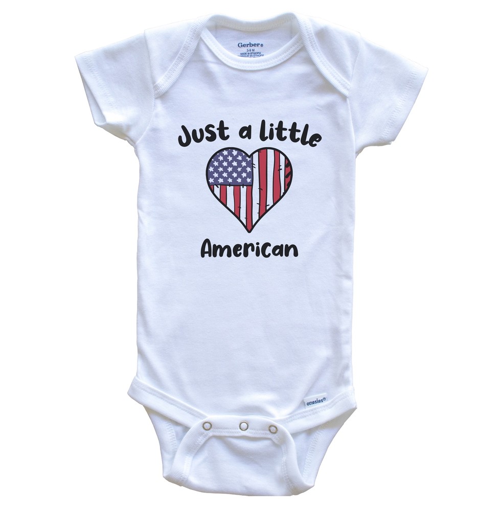 Just A Little American Cute United States Flag Heart Baby Bodysuit