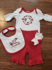 Baby Girl My First Christmas Holiday 4-Piece Outfit White & Red Gift, Newborn