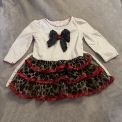 Sweet Heart Rose Girl’s Leopard Animal Print Ruffled Tiered Dress Size 18m Bow