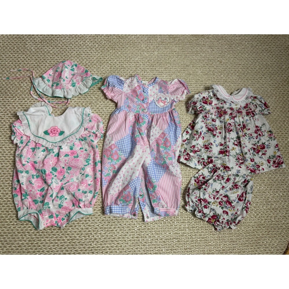 Vintage Baby Girl Floral Patchwork Romper Jumpsuit Bundle 6-9 Cottagecore 90’s