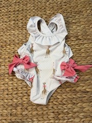 Toddler Girl Ruffle Bow Giraffe Swim Suit
