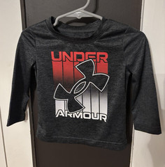 Under Armour Boys 12M Gray Long Sleeve Crew Neck Logo Graphic Print T-Shirt