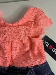 Limited Too Baby Girls Lace Neon Coral & Denim Romper Size 18 Months