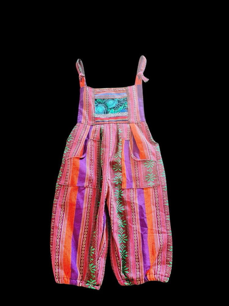 Guatemalan Handwoven Toddler Sz 3 Multicolor Overhauls Jumpsuit Boho Festival