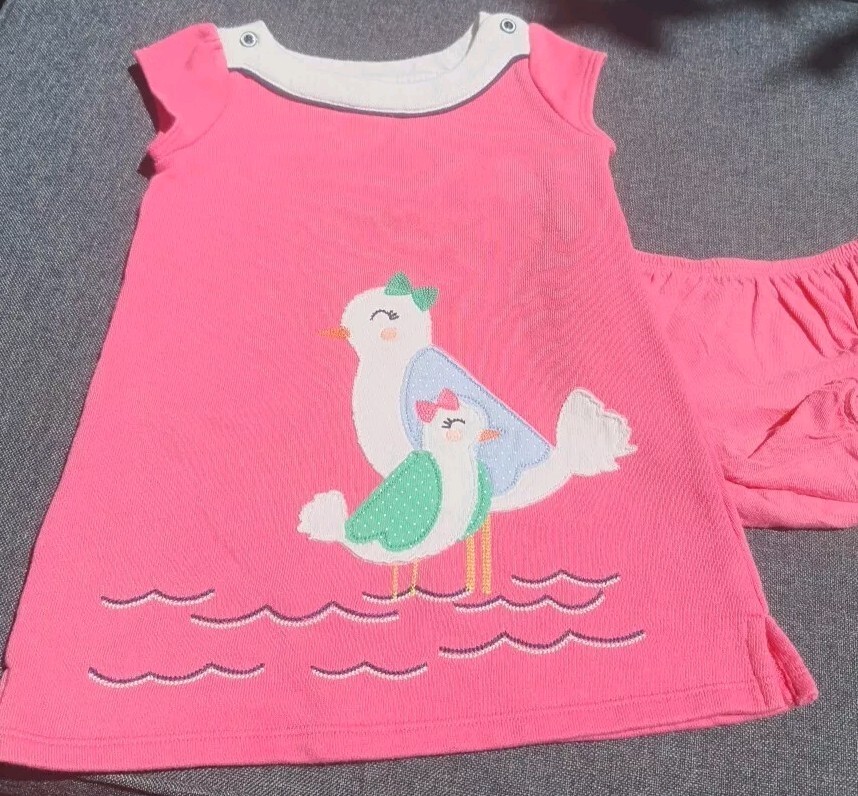Gymboree 12 18 M pink seagull dress mother baby bird bateau boat neck BLOOMERS