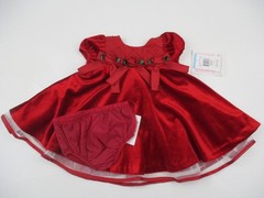 BONNIE BABY Dress Baby Girl 6-9 mos Red Velour Roses w Diaper Cover NWT Holiday
