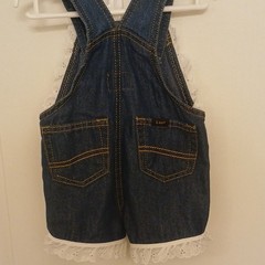 Lee Girls Denim Shortalls Lace Trim Pockets Snap Closure Blue/White 0-3M