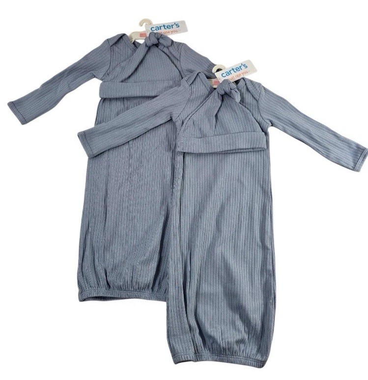 2 Pack Carter’s “Just One You” 2-Piece Baby Size Newborn Gown Blue/Gray
