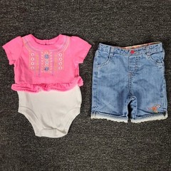 Girls Clothing Lot 6/9 Months Garanimals One Piece & Oshkosh Jeans Two Piece Set