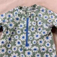 Baby Girl Floral Long Sleeve Rash Guard Swimsuit Green White Blue 12M