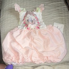 Haute Baby Pink Teapot Smocked Bubble Dress 18M Cotton Bow Ruffle Lace