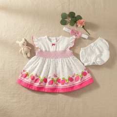 We’re Kids Baby Girl Pink Lemon Dress Set diaper cover Headband Size 6–9 Months