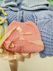 Handmade Crocheted Baby or Doll Sweaters Caps Booties Mixed Lot of 10