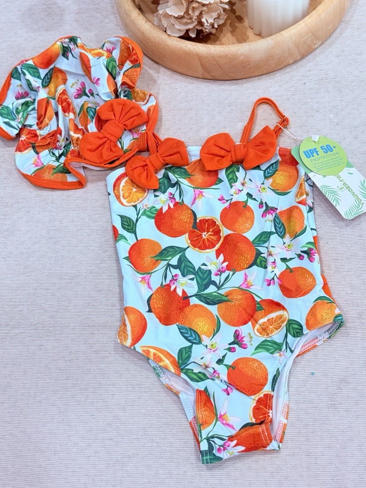 Young-TR Girls 2-Piece One-Piece Swimsuit Set Fruit Print UPF 50+ 18-24M