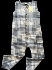 Turtledove London NWT Grey/Tan Plaid Woven Org Cotton Dungaree Overall-4-5T