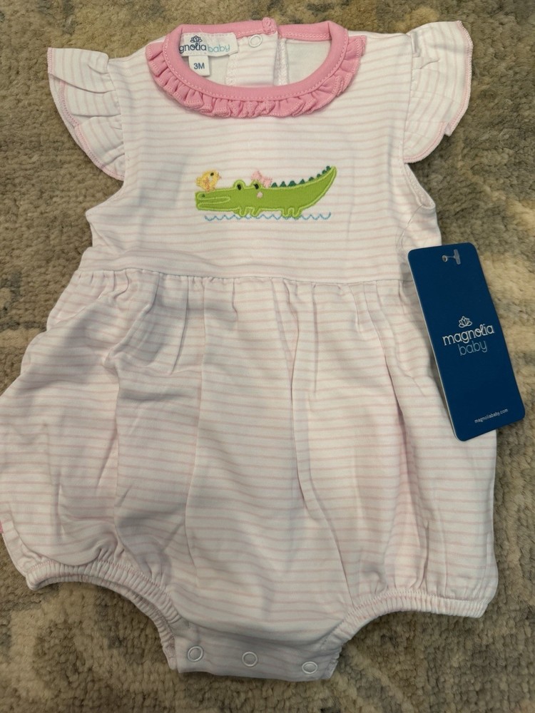 Magnolia Baby Alligator Pima Cotton Bubble Pink Sz 0-3 Months NWT