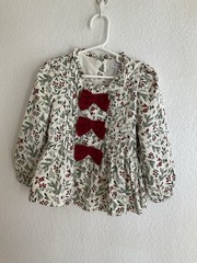 Tommy Bahama Girls Floral Holiday Dress 4t Red Bow Long Sleeve Hollie Berries