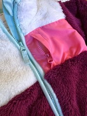Okie Dokie Girls Faux Fur Sherpa Fleece White Maroon Jacket Long Sleeve Zip 12M