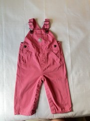 Carhartt Girls Size 12 Month Pink Overalls Snap Legs 100% Cotton