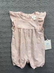 Cloud Island Romper Girls 6-9M Pink Bunny Flutter Sleeve Jersey One Piece NWT