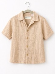 ZARA Beige Textured Collared Button-Up Short Sleeve Shirt 2 Years Unisex