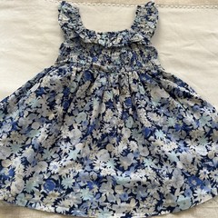 Baby Gap Dress Size 12-18M Floral Smocked Spaghetti Strap Lined Cotton Blue