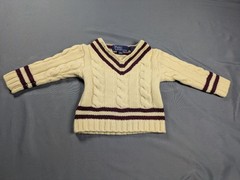 Polo Ralph Lauren Sweater Boys 12-18M White Wool Cable Knit V Neck Carleton FPOB